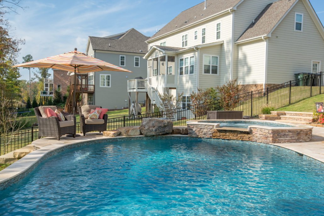 Rising sun pools and spas backyard pool with hot tub