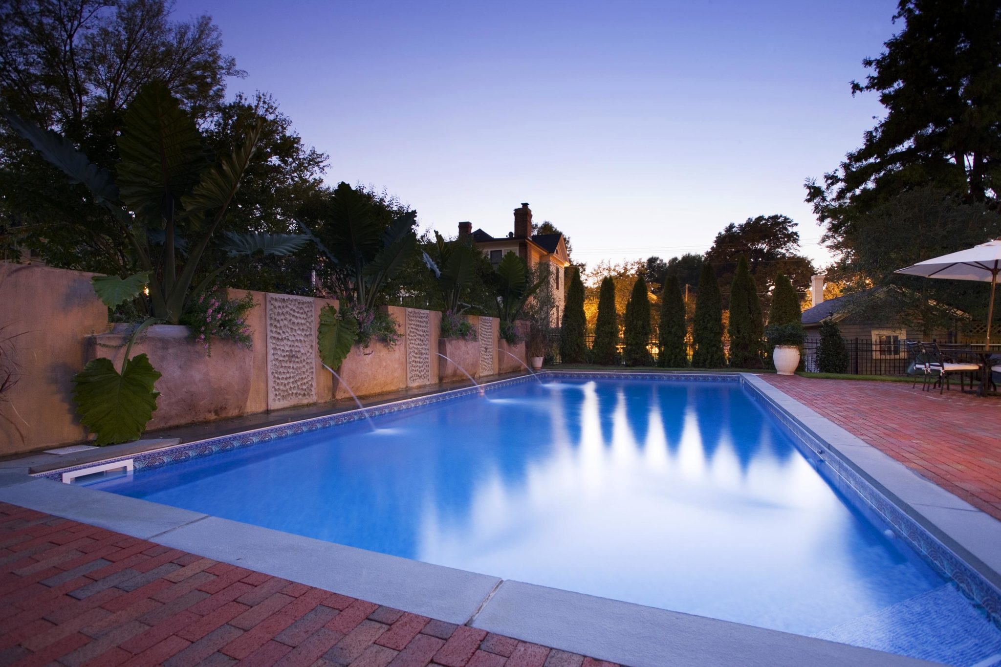 Rising sun pools and spas backyard pool with fountains