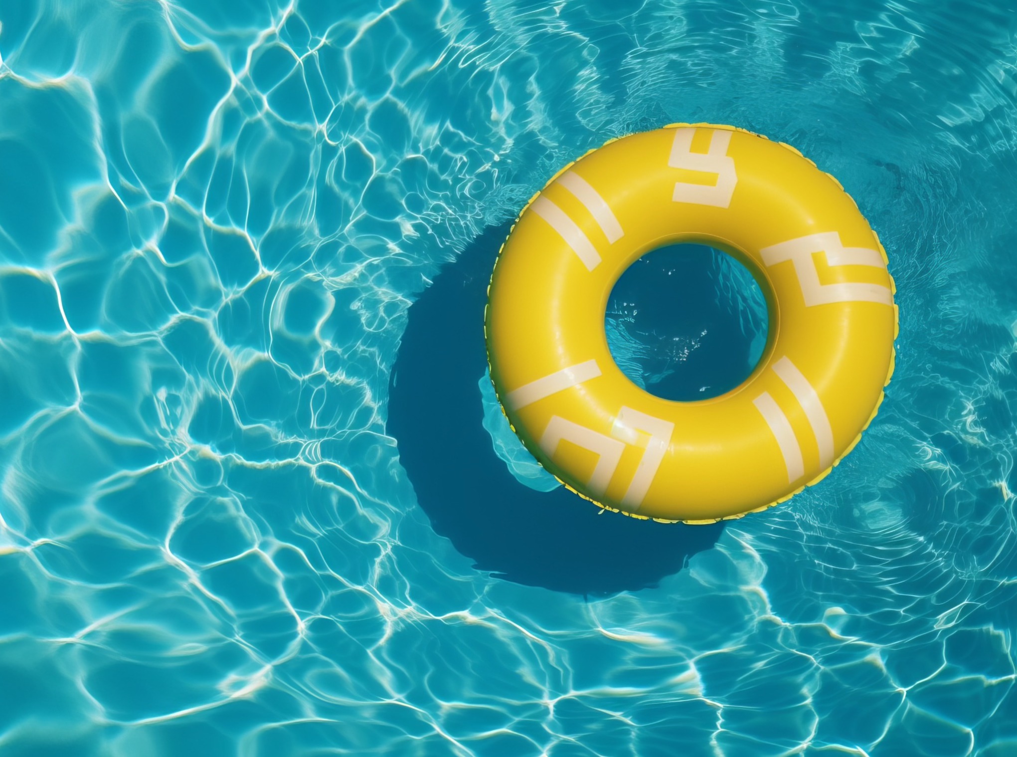 A water ring floating in clean, clear pool water.
